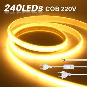 220V 접착제 COB LED 스트립 빛 내장 IC 240LED/M 유연한 리본 IP65 방수 네온 스트립 테이프 EU 플러그 스위치/2Pin