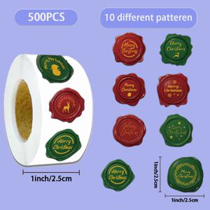 창의적인 크리스마스 도장 롤 접착 문학적 봉투 밀봉 접착 소책자, DIY 방수 스티커, 500 개