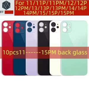 10Pcs 대형 구멍 후면 유리 iPhone 11 12 Mini 13 14 15 Plus Pro Max 후면 배터리 커버 교체