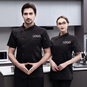 남녀공용 통기성 반팔 요리사 유니폼, 이름 자수 로고 인쇄, 셔츠 재킷, 케이크 샵 주방, 여름