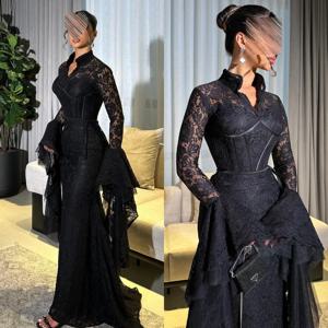 맞춤형 절묘한 섹시 저지 플리츠 구김 새시, 인어 브이넥 롱 드레스, 맞춤식 행사 드레스, 우아한 사이즈 가능