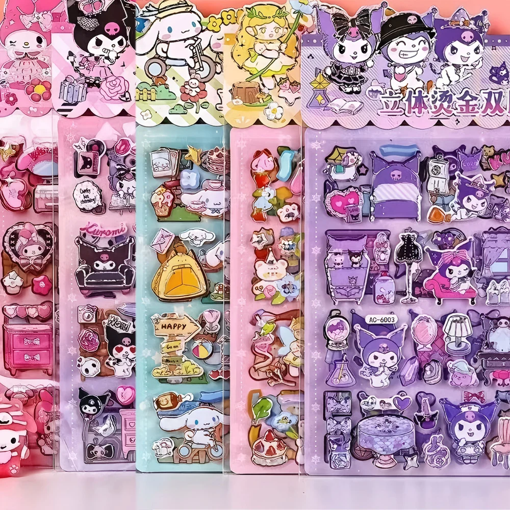 재미 있은 귀여운 Sanrio 만화 더블 레이어 3D Kuromi 멜로디 홈 스티커 DIY 장식 노트북 전화 냉장고 대형 버블 스티커