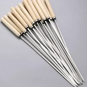 바베큐용 브로셰트 anti-brûlure avec manche en bois, 10개, 재사용 가능, 바베큐용 금속 브로셰트