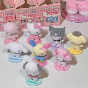 Hot items Sanrio Flocking Magnetic Doll Modeling Ornament Kitty Melody Kuromi Usahana Dopamine Plaid Anime Custom Model Toy Gift