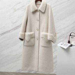 High-Quality Sheep Shearing Coat Women's Mid To Long Integrated Wool Granule Fleece Lamb Fur Coat Wine Red Blend Wool COat Pink