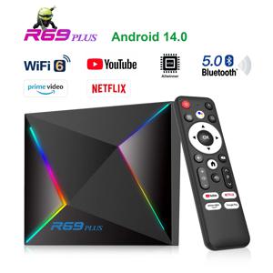 새로운 안드로이드 박스 R69 플러스 안드로이드 14 셋톱박스 AllwinnerH728 TV 박스 8K WiFi6 HD 블루투스 이더넷 1000M 스트리밍 미디어 플레이어