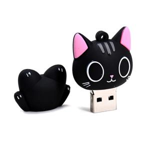 미니 만화 USB 플래시 드라이브 128GB 키체인 귀여운 검은 고양이 고속 펜 드라이브 64GB 크리 에이 티브 USB 스틱 선물