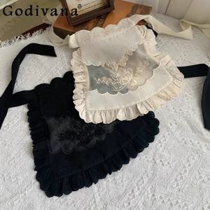 오리지널 디자인 자수 중공업 로리타 앞치마 여성의 달콤한 귀여운 코스프레 Y2k 액세서리 Lo 블랙 화이트 미니 앞치마