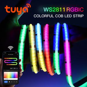 WS2811 RGBIC COB LED 스트립 네온 불빛 Tuya 스마트 라이프 WiFi 주소 지정 가능 음악 동기화 쫓는 테이프 룸 장식 Alexa 음성 제어