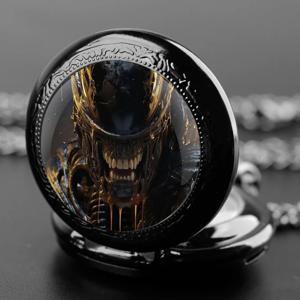 외계인 제노모프 ‌   디자인 유리 돔 석영 주머니 시계 체인 빈티지 남성 여성 목걸이 펜던트 시계 어린이를위한 최고의 선물