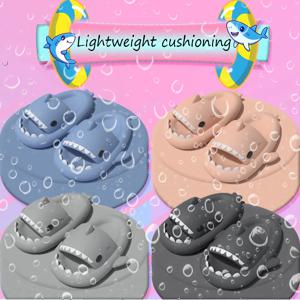여름 상어 슬리퍼 EVA 플립 플롭 남여 미끄럼 방지 실내 실외 슬라이드 남성 여성을위한 귀여운 해변 신발 소녀 소년