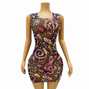 매력적인 라인 석 생일 파티 드레스 무대 공연 의상 꽉 라운드 넥 민소매 하이 엔드 이브닝 가운