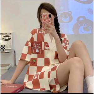 헬로 키티 소녀 귀여운 잠옷 세트 느슨한 잠옷 만화 부드러운 반팔 탑 반바지 달콤한 여성 의류 잠옷 여름