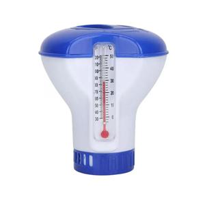 온도계가있는 수영장 부동 염소 정제 디스펜서 자동 알약 소독 상자 수영장 액세서리