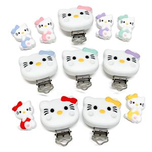 1/3/10pcs 만화 실리콘 헬로 키티 비즈 아기 실리콘 DIY 간호 목걸이 젖꼭지 클립 쥬얼리 액세서리