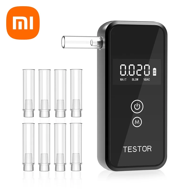 Xiaomi 전문 음주 측정기 알코올 테스터 디지털 디스플레이 8 가정용 자동차 사용을위한 재사용 가능한 마우스피스 정확한 휴대용