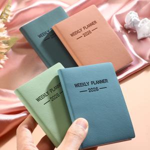 A7 규격 2026년 데일리 플래너 1개, 모란디 컬러 PU 커버 스케줄 북, 64매 128페이지 얇은 주간 플래너