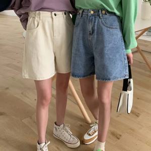 하이웨이스트 데님 5부 반바지 여성용 봄 여름 플러스 사이즈 슬림핏 루즈 와이드 레그 A라인 핫팬츠