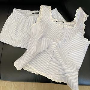 플러스 사이즈 여름 얇은 잠옷 여성용 반팔 루즈 스트라이프 스타일 홈웨어 세트 가볍고 편안함