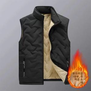 남성용 플리스 안감 두꺼운 따뜻한 다운 코튼 조끼 가을 겨울 양털 벨벳 어깨 패드 조끼 코트 스탠다드 핏 지퍼 장식