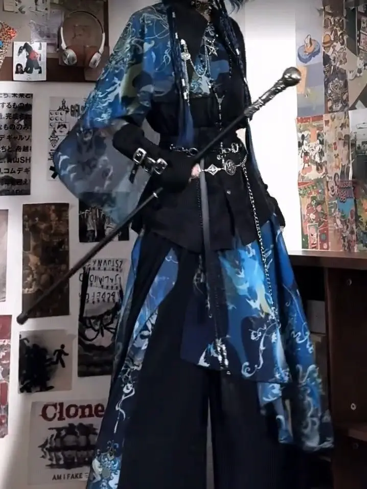 2025 여름 신상 중국풍 얇은 자수 셔츠 와이드 팬츠 남녀 공용 웨이스트랜드 스타일 고대 스타일 한복 드레스