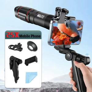 25X 전화 망원 렌즈 키트 전화 홀더 휴대용 삼각대 안정기 고출력 줌 콘서트 경쟁 야외 관찰 동물