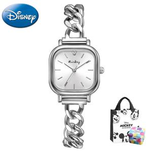 디즈니 미키 체인 간단한 작은 사각형 시계 숙녀 쿼츠 시계 어린이 선물 상자 포함
