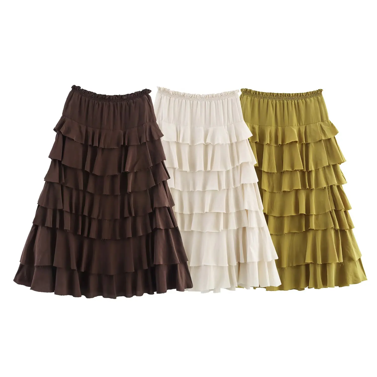 가을 겨울 신상 미디 스커트 여성 패션 레이어드 장식 ZR 스타일 중간 허리 디자인 통기성 폴리에스터 섬유