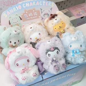 Sanrio 캐릭터 폭스 아일랜드 블라인드 박스 Cinnamoroll Kuromi Vinly 플러시 펜던트 서프라이즈 박스 마이 멜로디 애니메이션 인형 미스터리 백 장난감