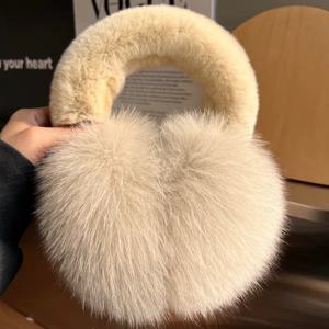 여성용 겨울용 두꺼운 따뜻한 귀덮개, 실내외 라이딩용 플러시 귀덮개, 여자 귀 보호 방한 귀마개 (리얼 폭스 귀덮개)