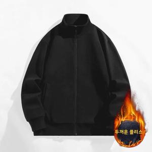 두꺼운 플리스 스포츠 재킷 남성용 가을 겨울 지퍼 후드 없는 긴팔 가디건 캐주얼 스타일 청년 패션 단색