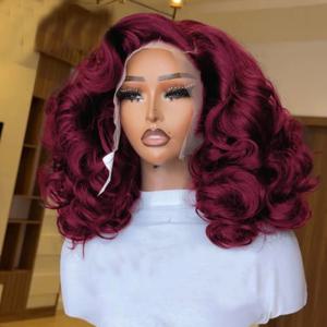 250% 밀도 버건디 레드 # 99J 숏 밥 가발 13x4 HD 레이스 프론트 가발 루즈 딥 웨이브 밥 가발 100% 인모 레이스 가발 여성용