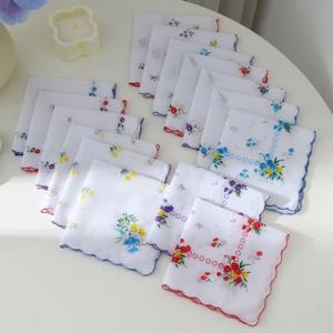 3Pcs 여성 순수 코튼 인쇄 손수건 골동품 구식 향수 얇은 향수 흡수성 코튼 땀 수건