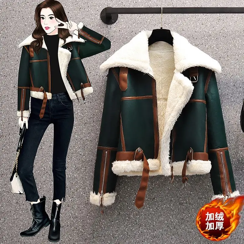 스트리트 모피 통합 오토바이 의류 여성 오버코트 겨울 새로운 두꺼운 가죽 자켓 여성 우아한 느슨한 캐주얼 자켓