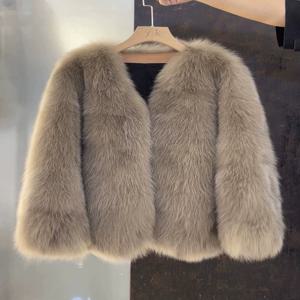 2025 신상 여성 가을 겨울 인조 털 코트 중간 길이 두꺼운 따뜻한 고급 여우털 코트 여성 겨울 아우터