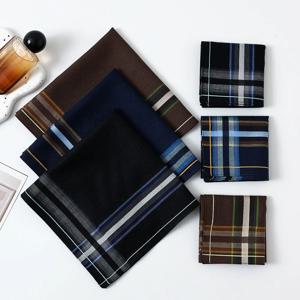 3/6Pcs 남성용 순수 코튼 손수건 클래식 대비 색 격자 무늬 핸드 타월 슈트 포켓 타월 새틴 빈티지 스웨트 43cm
