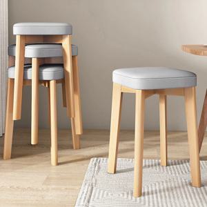 SPEEDBOX 원목 스툴의자 식탁 화장대의자 사각형 보조 스툴 원목다리 회색커버