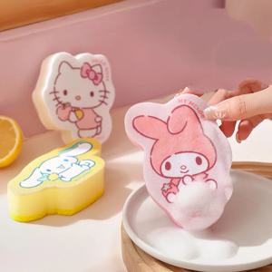 3Pcs Sanrio 멜로디 헬로 키티 스폰지 브러시 만화 주방 청소 스폰지 주방 장식 요리 청소 백화점