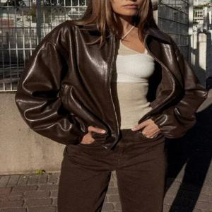 2025 가을 신상 여성 패션 캐주얼 가죽 재킷 스탠드 칼라 스윗 스타일 아우터웨어 우아한 개성