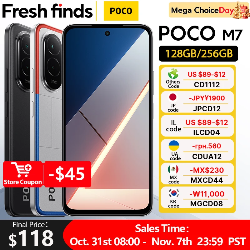 [월드 프리미어] POCO M7 글로벌 버전 스마트폰 스냅드래곤 685 7000mAh 배터리 몰입형 6.9인치 FHD+ 디스플레이 NFC 33W 충전