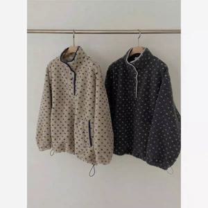 폴카 도트 플리스 지퍼 후드 재킷 스탠드 칼라 아우터웨어 긴 소매 얇은 면 코트 8-24세 여성용