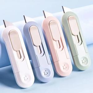 4가지 색상 휴대용 미니 종이 절단기 박스 오프너 포켓 휴대용 소형 종이 절단 칼 벽지 칼 문구류 개봉 도구
