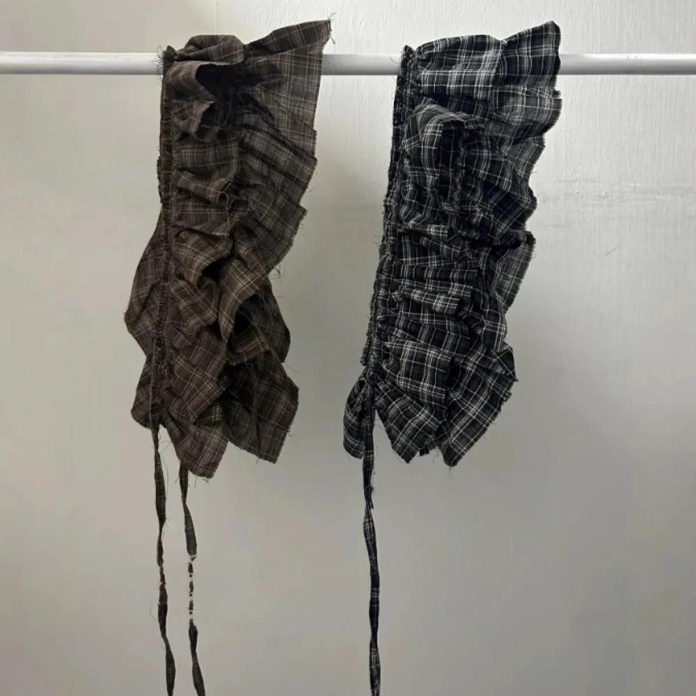 힙합 레이어드 의상 체크무늬 스커트 셔츠 익스텐더 스윗 레이스업 힙 스카프 한국 스타일 Y2K 러플 엣지 웨이스트밴드