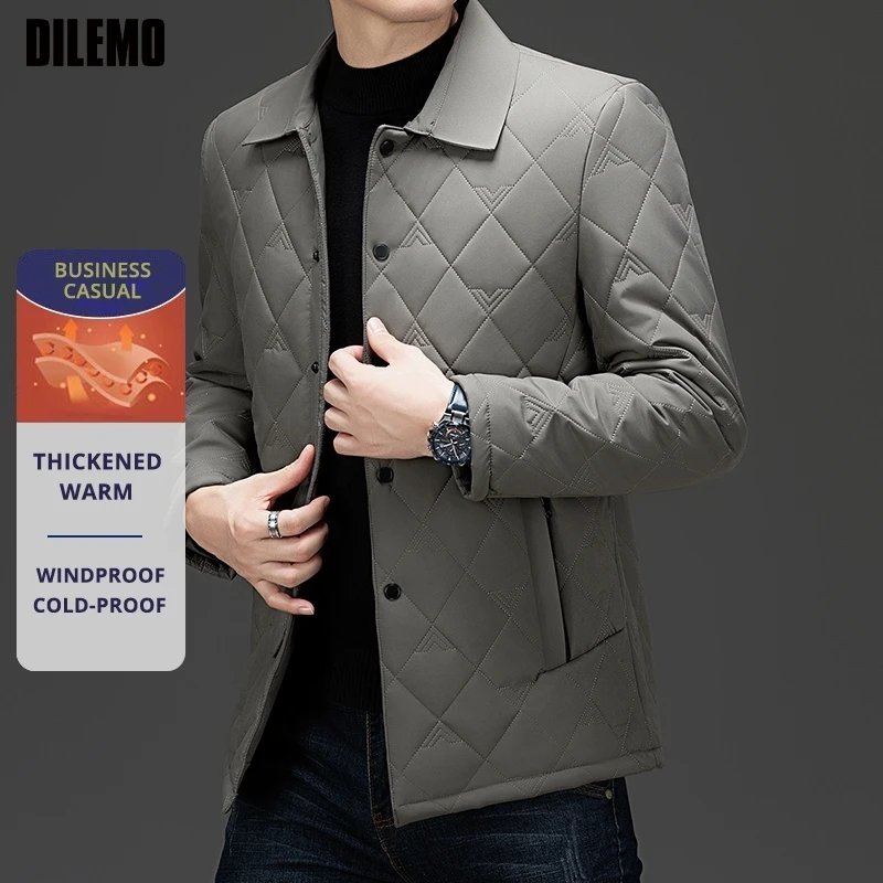 최고급 남성 다이아몬드 퀼팅 버블 코트 파카 재킷 윈드브레이커 코트 겨울 보온 중년용 턴다운 칼라 코트