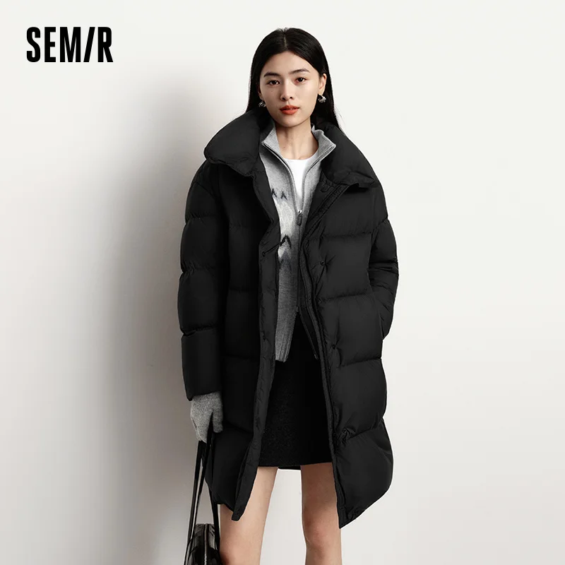 세미르 다운 재킷 여성 겨울 롱 구스 다운 90% 다운 스탠드 칼라 오버사이즈 방수 오일프루프 2025 신상 여성복