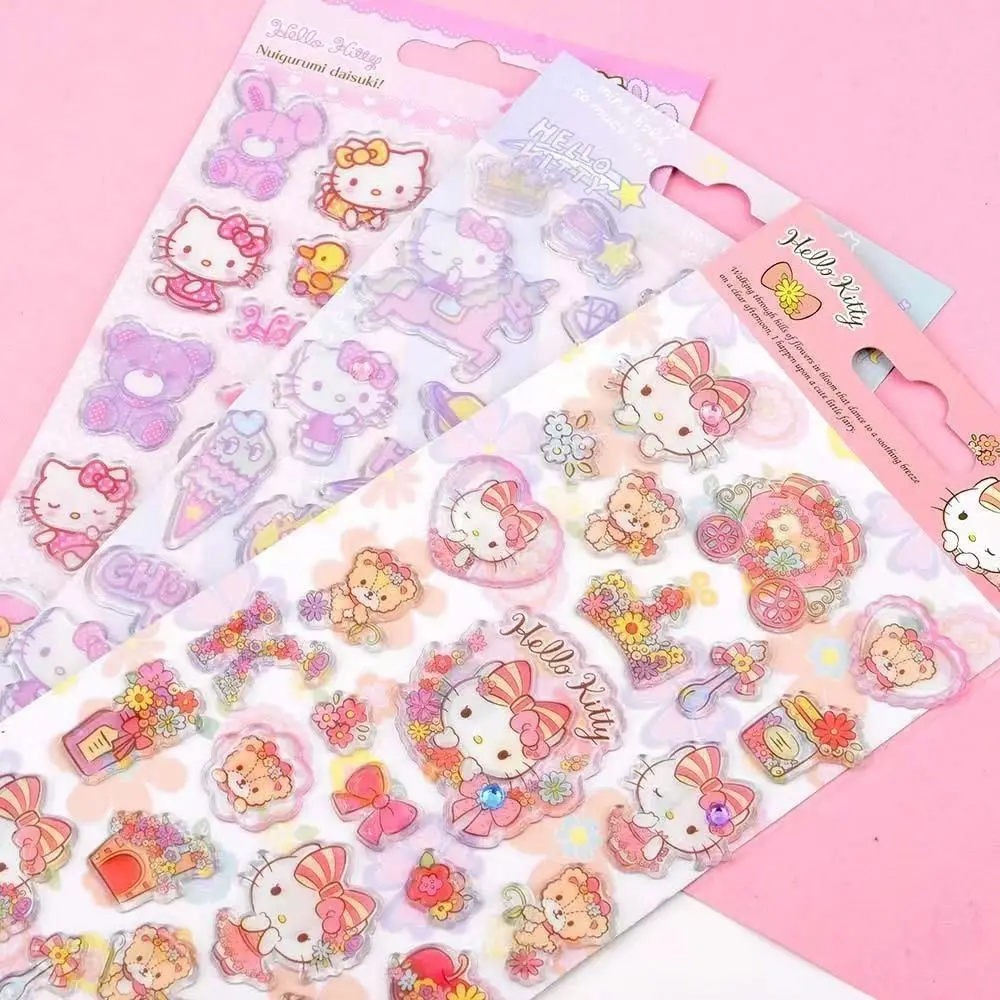 귀여운 산리오 헬로키티 스티커 크리스탈 3D 만화 CCD 카메라 핸드 어카운트 재료 DIY 스티커 소녀용 폰 케이스 스티커