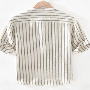 일본식 캐주얼 루즈 린넨 셔츠 남성용 여름 경량 반소매 코튼 포켓 손수건 얇고 통기성