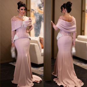 맞춤형 클래식 정교한 저지 스팽글 플리츠 트럼펫 브이넥 롱 드레스 맞춤형 행사 패션