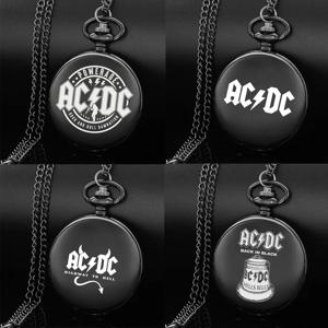 빈티지 AC 및 DC 록 밴드 각인 독특한 쿼츠 포켓 워치 목걸이 시계 펜던트 여성 남성 어린이용 선물 포켓 시계