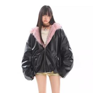 한국 인조 모피 후드 파카 Y2K 코트 빈티지 두꺼운 루즈 캐주얼 자켓 패션 스노우웨어 여성 자켓 아브리고스 2025